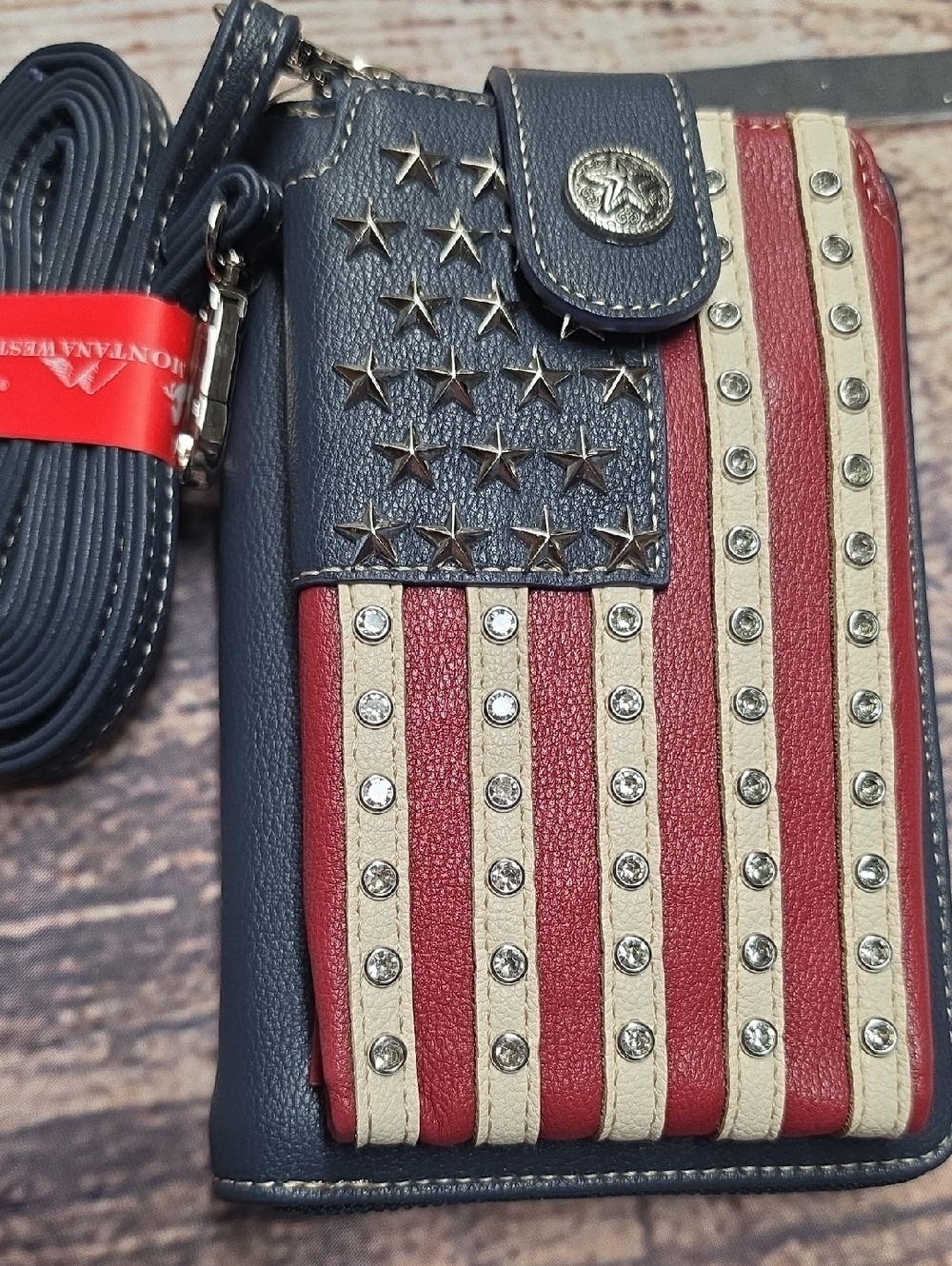 Patriotic Studded Crossbody Wallet - Red, Cream & Navy